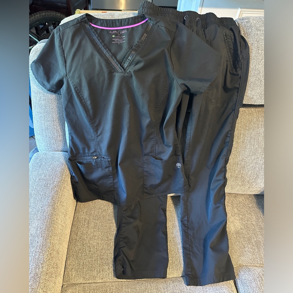 Two sets of Healing hands purple label scrubs small black